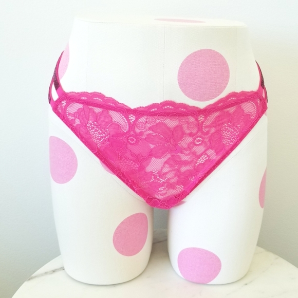 Victoria's Secret Very Sexy Pink Lace Rhinestone Crystal Strap Thong Panty NWT - Picture 6 of 12